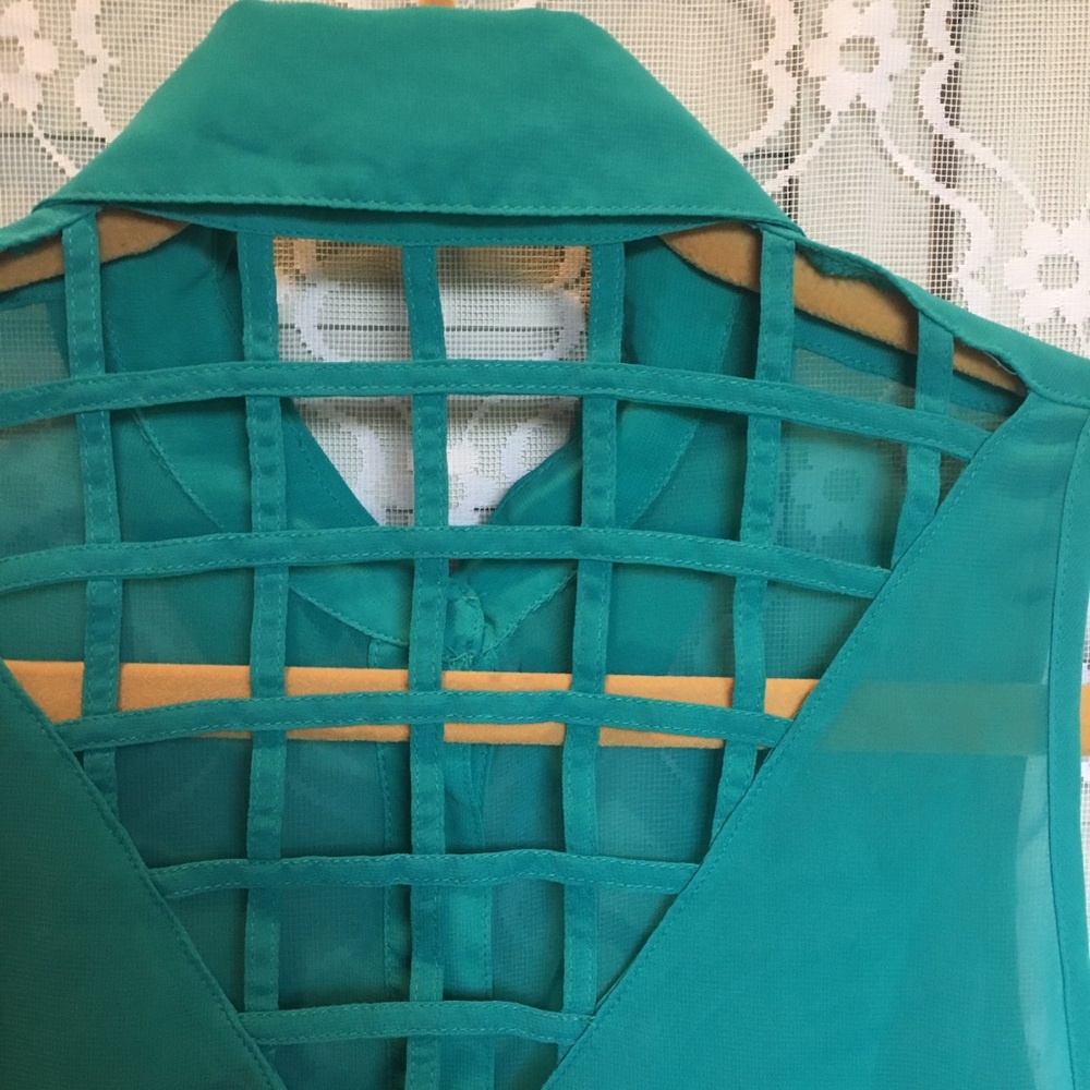 Turquoise Caged Tank Top - Picture 5 of 6